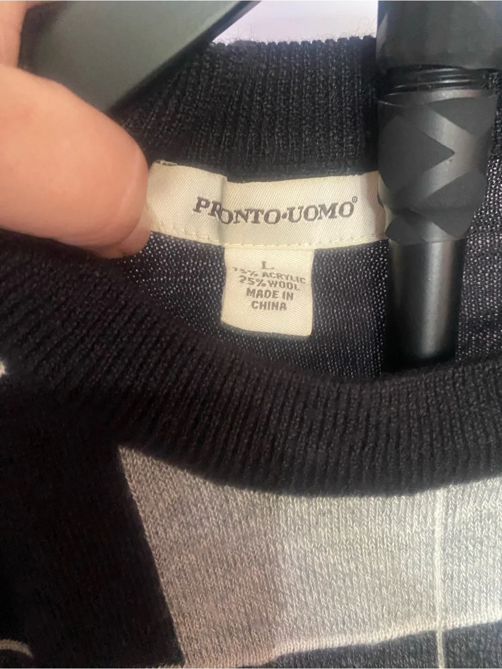 Pronto Uomo Black & Gray Check Crewneck Sweater